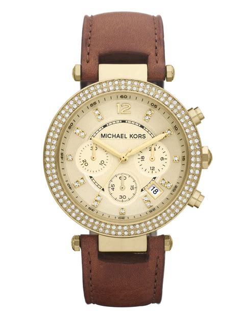 michael kors leather parker glitz watch